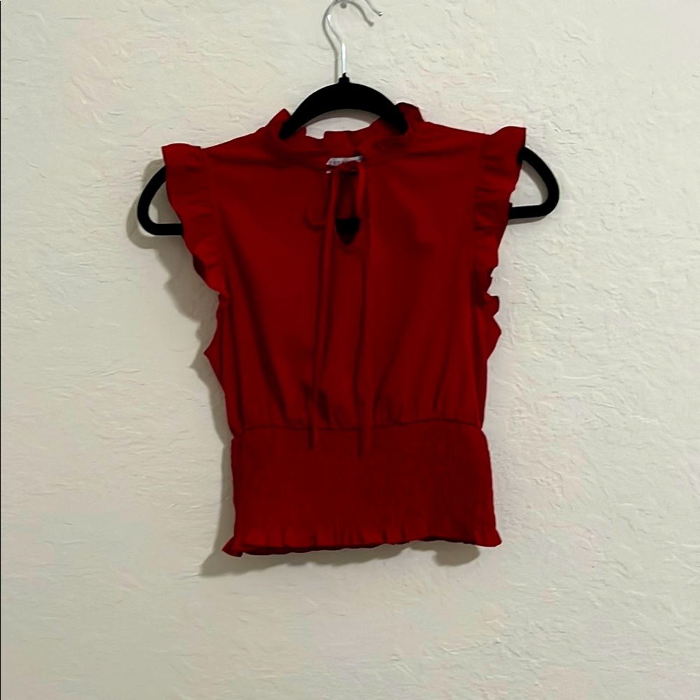 Paper Crane Red Ruffled Sleeveless Blouse